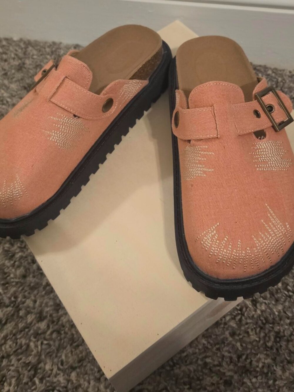 Bliss Bound Mules Distressed Denim Closed-toe Slip-on Flat - Pink (Size 8)